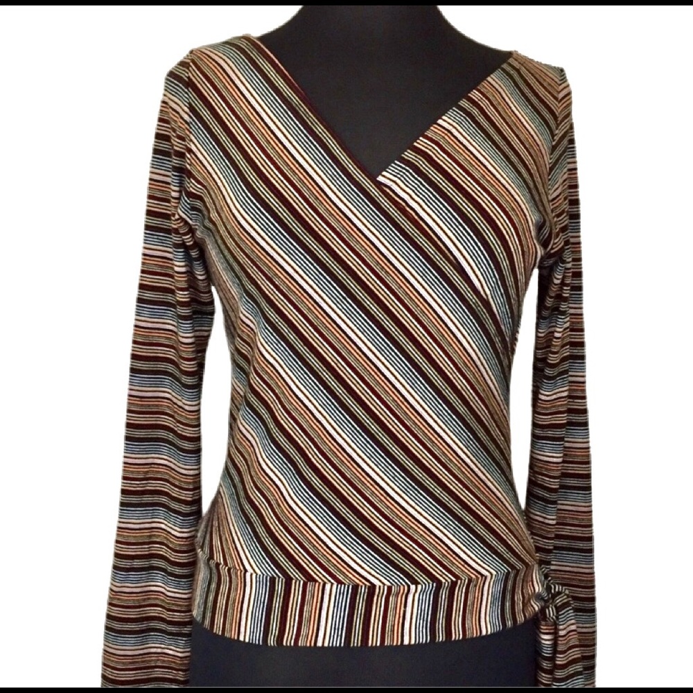 Like New Striped Wrap Blouse